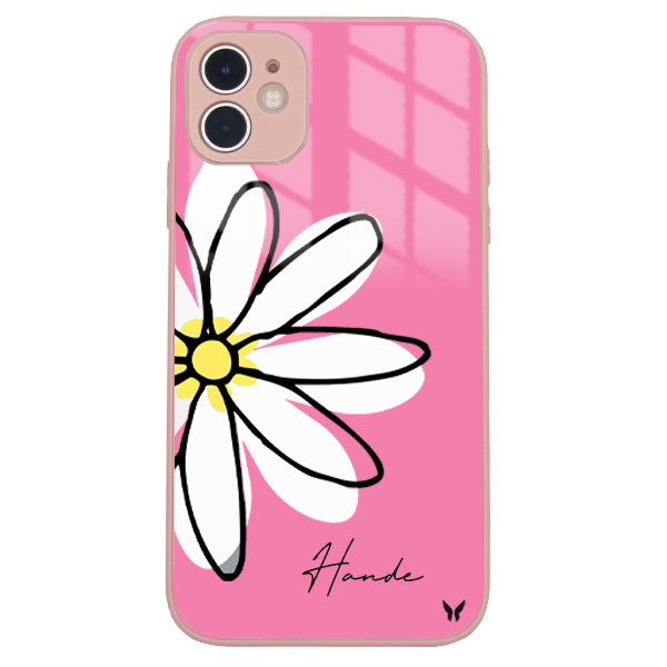 Pembe Yarım Papatya Glossy Telefon Kılıfı