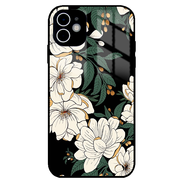 Beyaz Çiçekler Glossy Telefon Kılıfı
