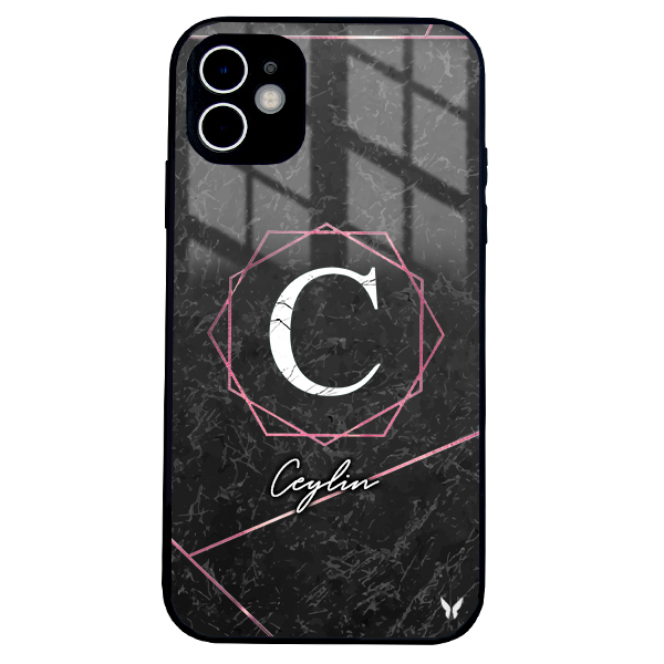 Asil Mermer Pembe Siyah Glossy Telefon Kılıfı