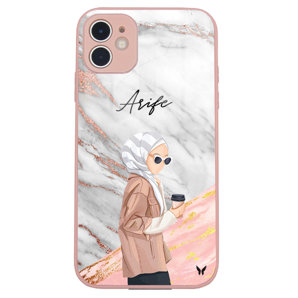 Pudra Gri Mermer Hijablı Glossy Telefon Kılıfı